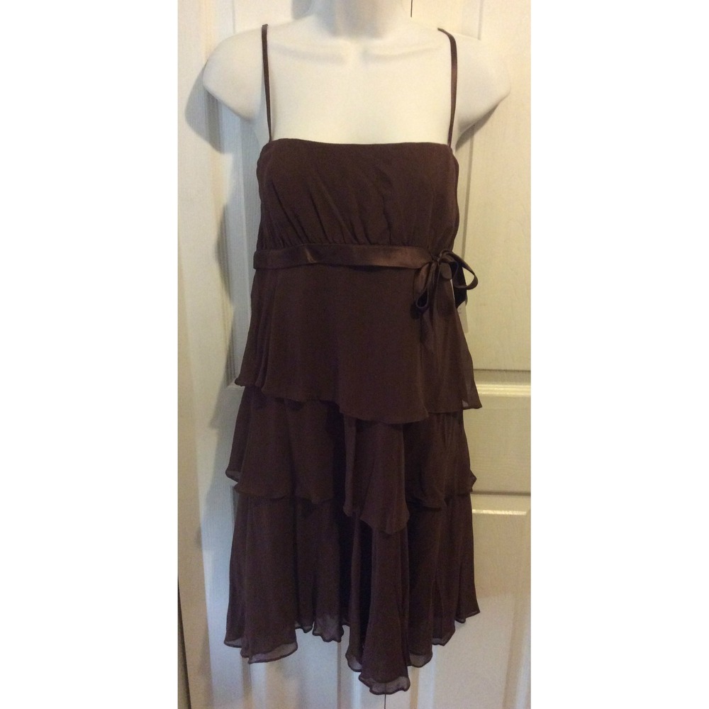 NINE WEST SIZE 14 BROWN RUFFLE DRESS SILK New $134 summer